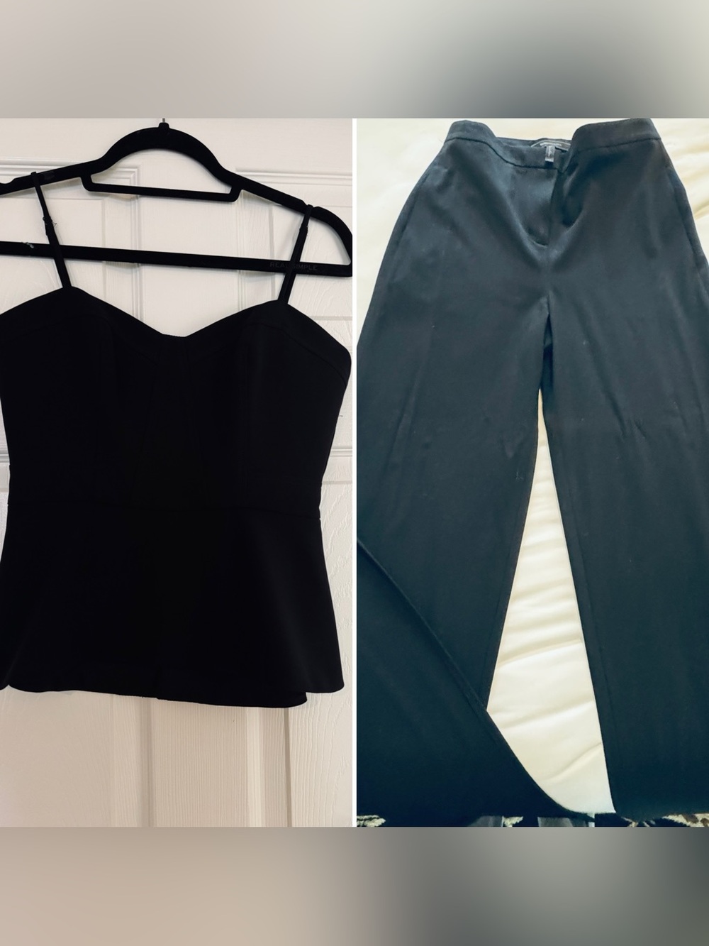 BCBGMaxAzria Black Peplum Cami & Wide leg Trousers Set with slits on the side